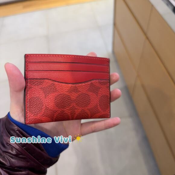 NWT Coach Slim Id Card Case In Signature Canvas CW366 Bold Red - Picture 4 of 5